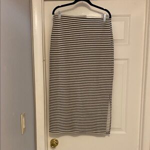 LOFT Black and White Ribbed Midi Pencil Skirt
